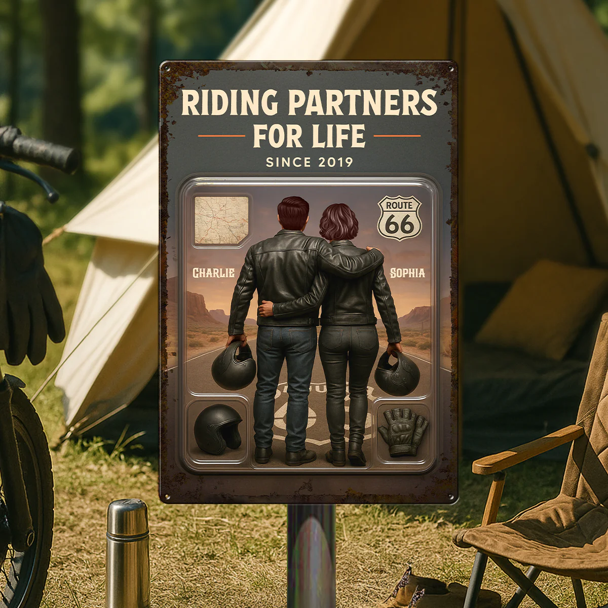 3D Effect Custom Figure Couple Bikers Riding Partners For Life Personalized Metal Sign - Image 5