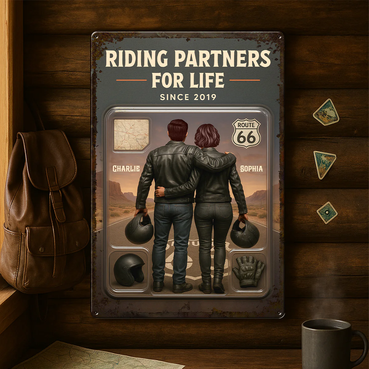 3D Effect Custom Figure Couple Bikers Riding Partners For Life Personalized Metal Sign - Image 7