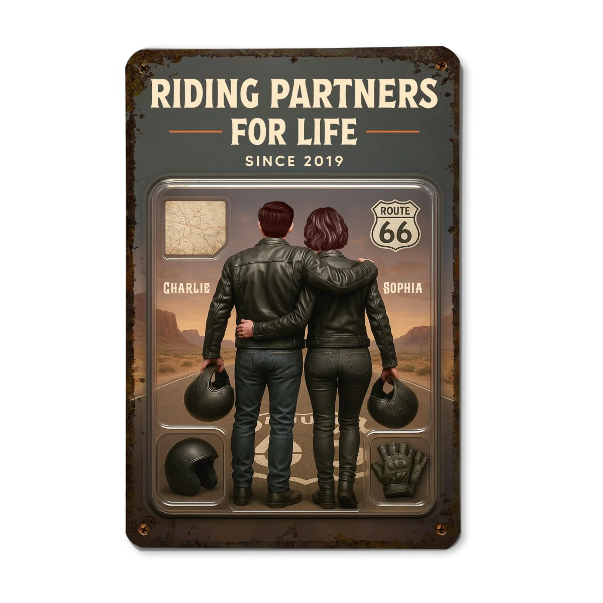 3D Effect Custom Figure Couple Bikers Riding Partners For Life Personalized Metal Sign - Image 9