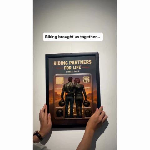 3D Effect Custom Figure Couple Bikers Riding Partners For Life - Personalized Poster - Heartfelt Gift For Bikers - Image 2