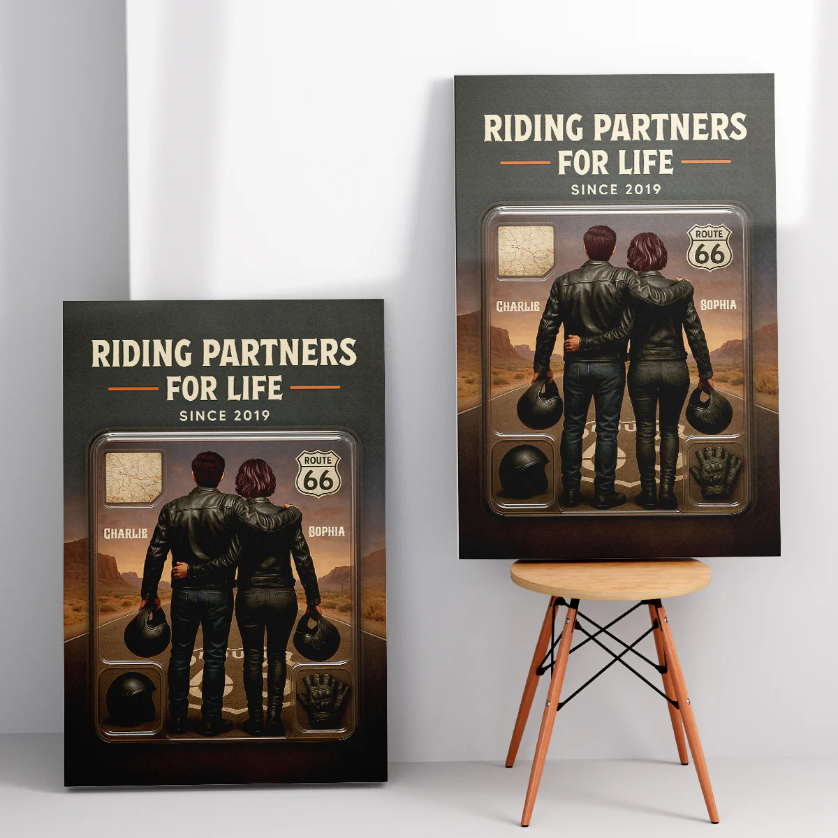 3D Effect Custom Figure Couple Bikers Riding Partners For Life Personalized Wrapped Canvas - Image 5