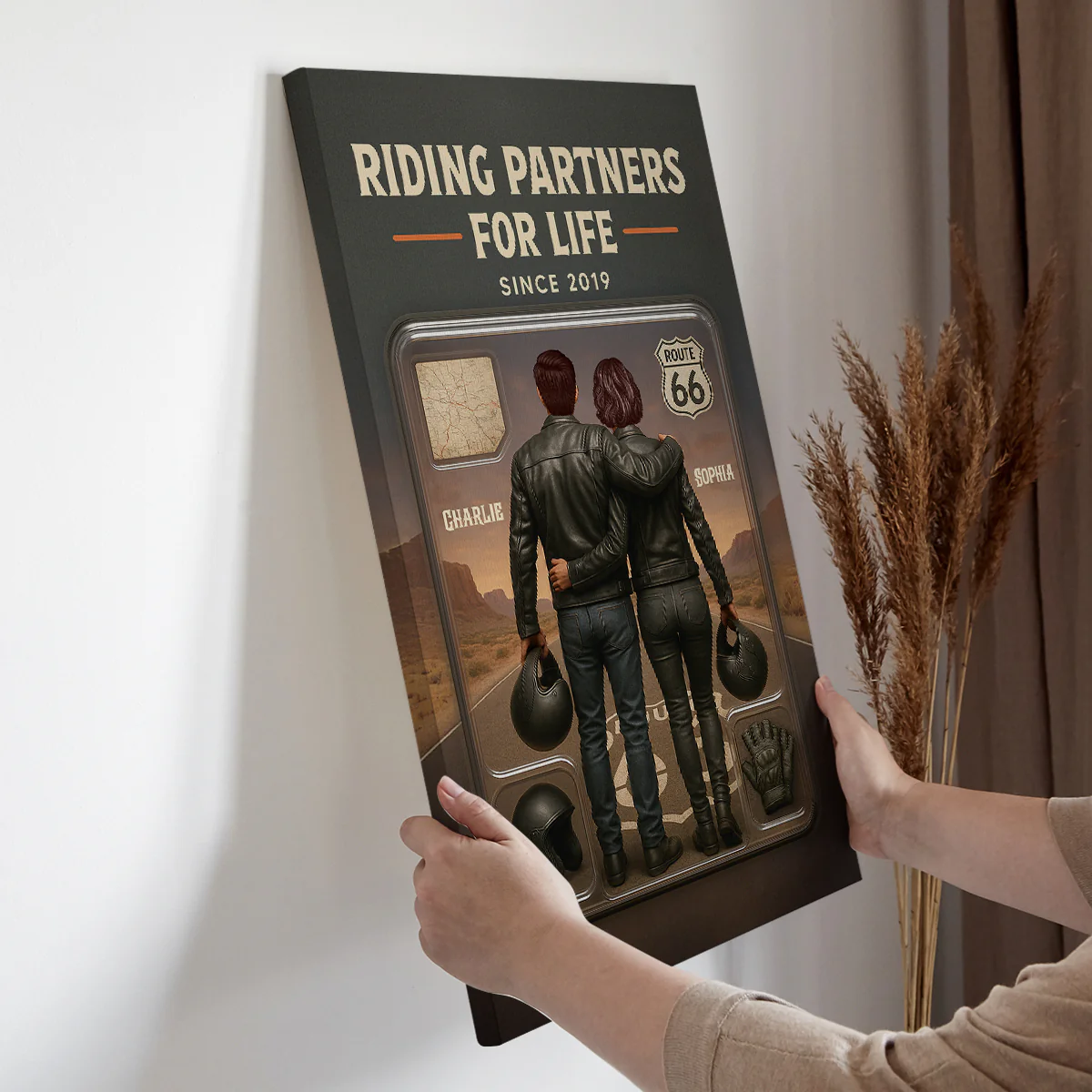 3D Effect Custom Figure Couple Bikers Riding Partners For Life Personalized Wrapped Canvas - Image 6