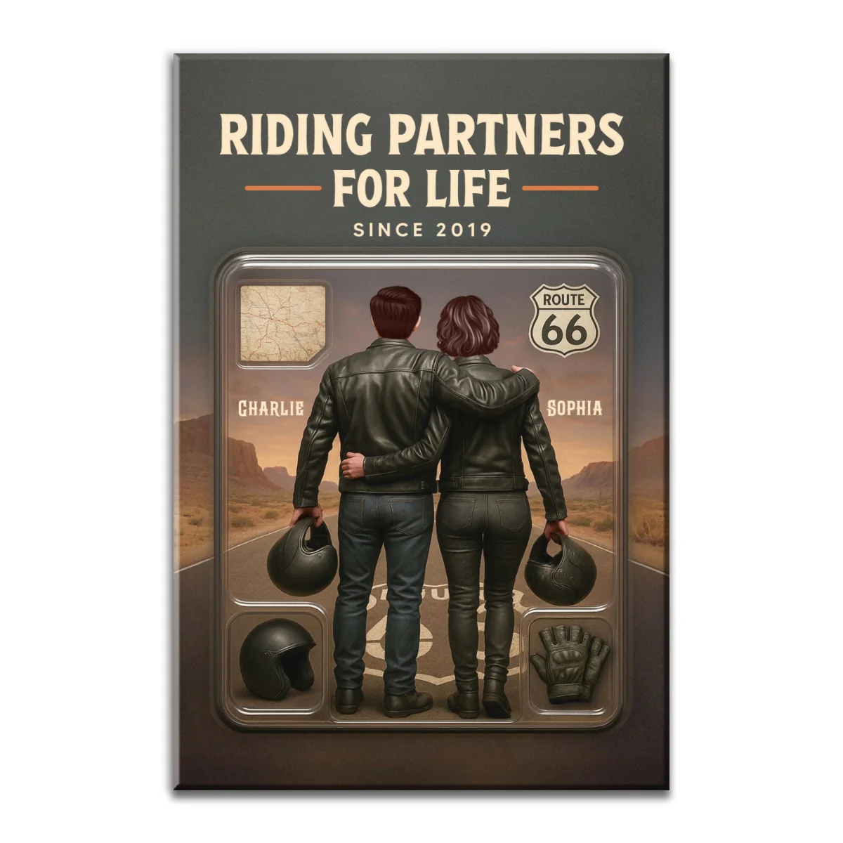 3D Effect Custom Figure Couple Bikers Riding Partners For Life Personalized Wrapped Canvas - Image 8
