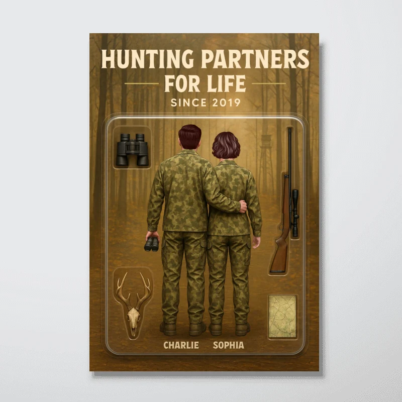 3D Effect Custom Figure Couple Hunting Partners For Life Personalized Poster - Image 11