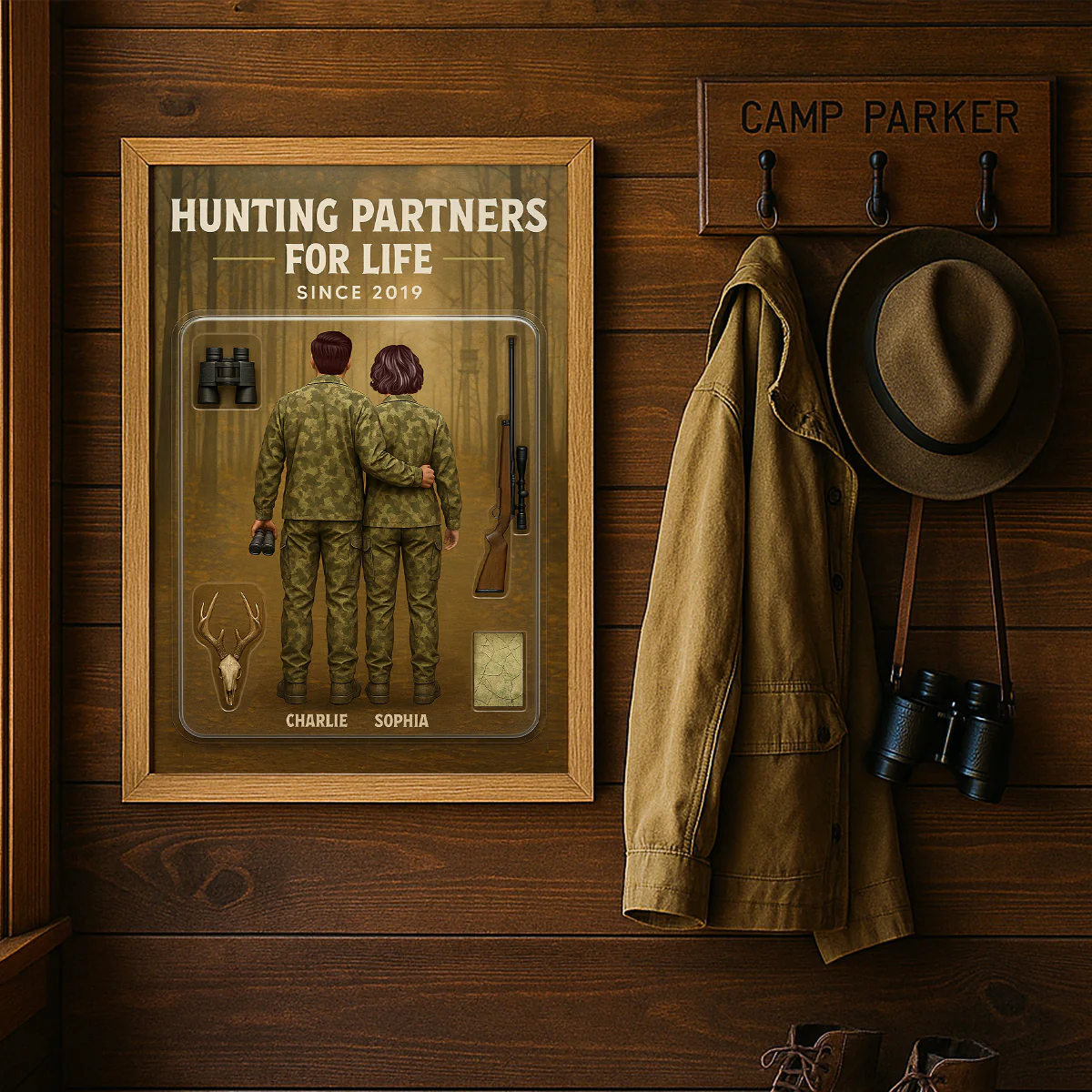 3D Effect Custom Figure Couple Hunting Partners For Life Personalized Poster - Image 2