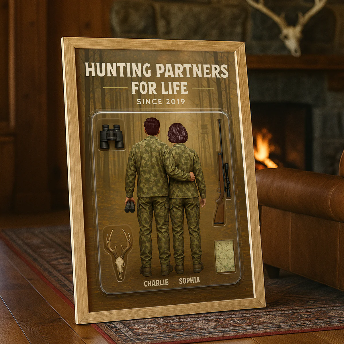 3D Effect Custom Figure Couple Hunting Partners For Life Personalized Poster - Image 3