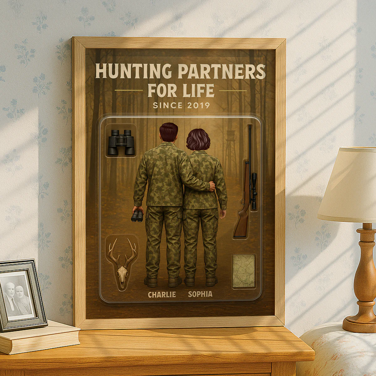 3D Effect Custom Figure Couple Hunting Partners For Life Personalized Poster - Image 6