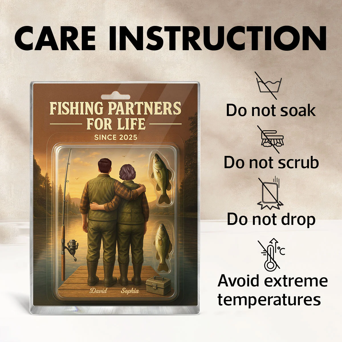 3D Effect Custom Figure Couple Together Fishing Partners For Life Personalized Rectangle Acrylic Block Plaque - Image 7