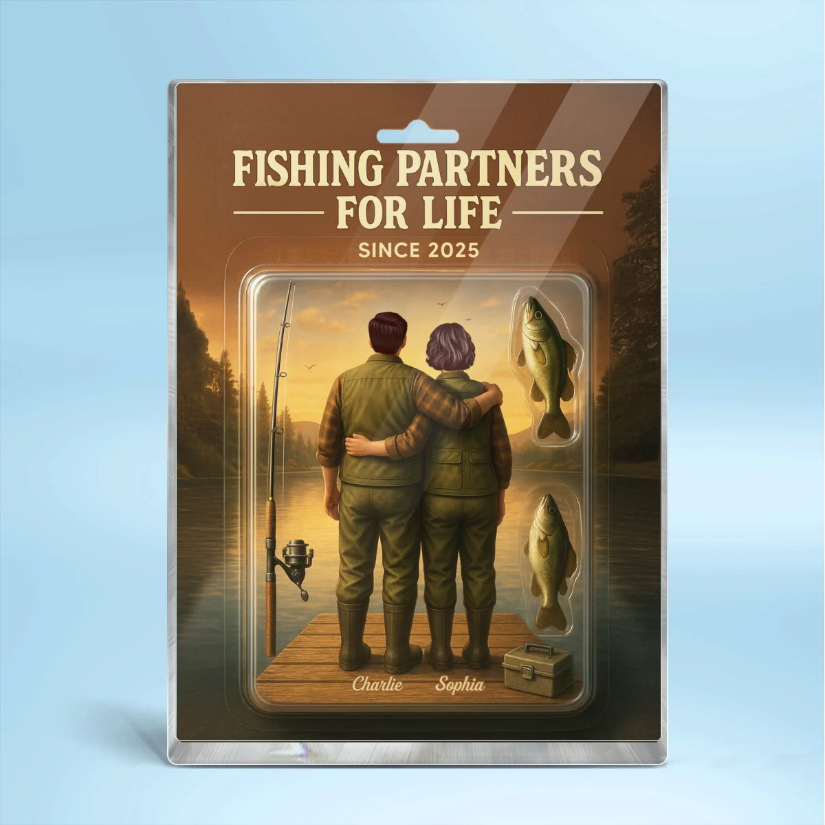3D Effect Custom Figure Couple Together Fishing Partners For Life Personalized Rectangle Acrylic Block Plaque - Image 8