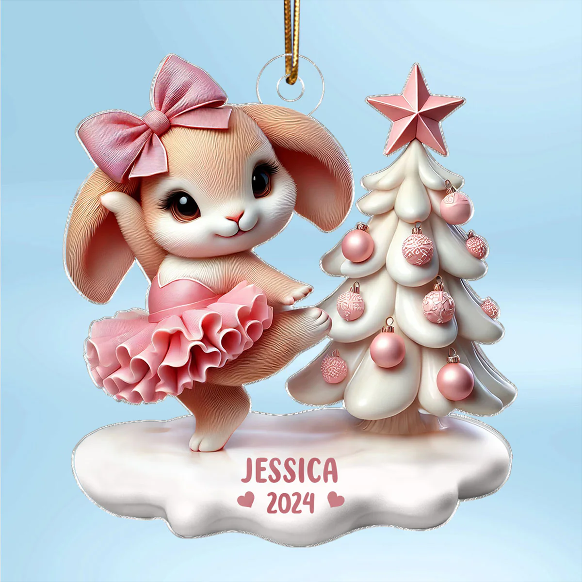 3D Effect Cute Bunny Girl Dancing Christmas Personalized Acrylic Ornament, Christmas Gift For Daughter, Granddaughter - Image 2