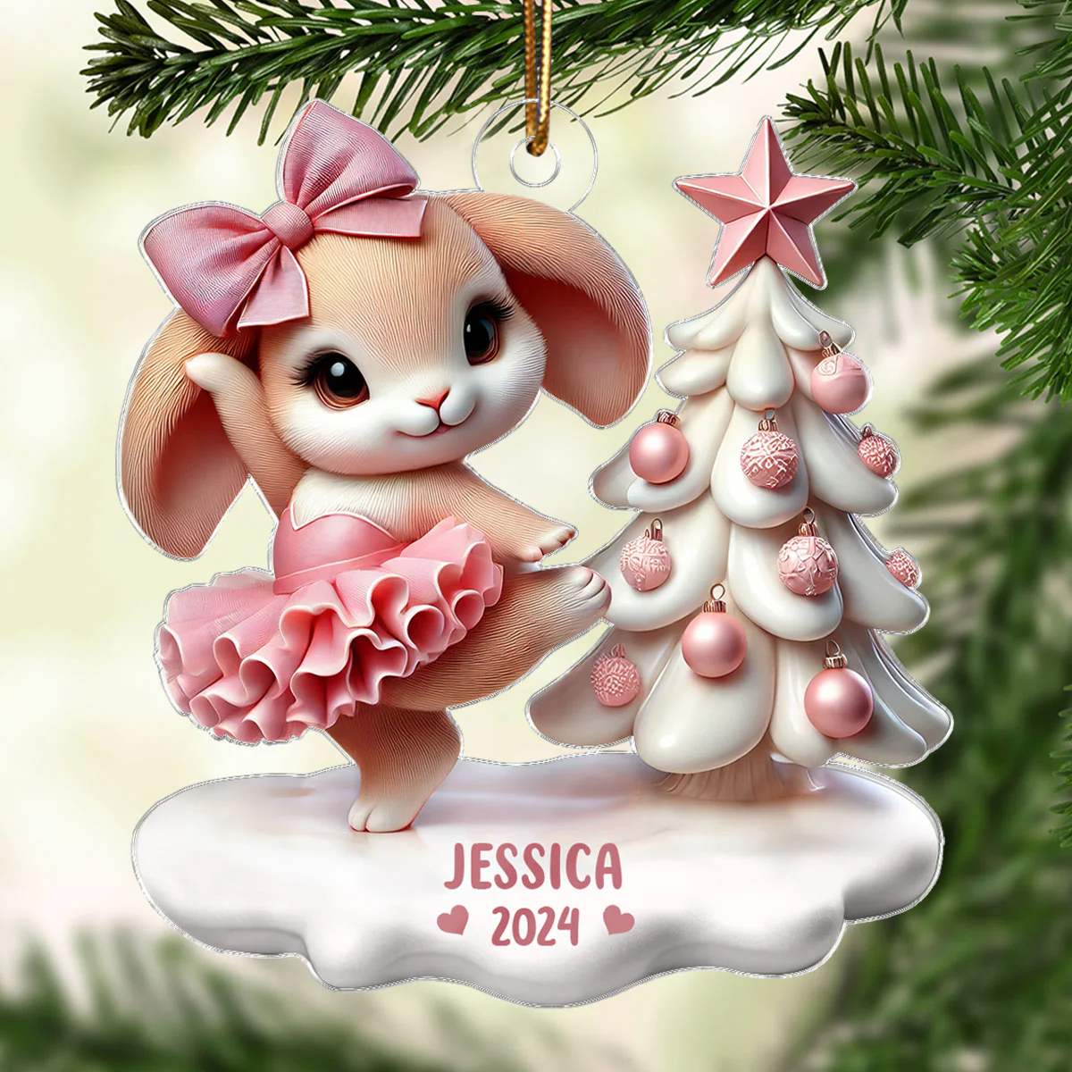3D Effect Cute Bunny Girl Dancing Christmas Personalized Acrylic Ornament, Christmas Gift For Daughter, Granddaughter - Image 3