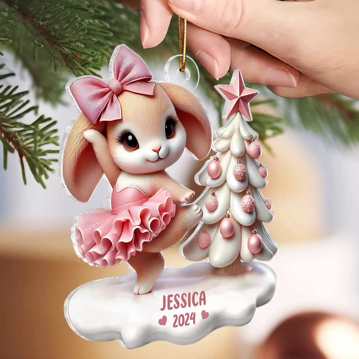 3D Effect Cute Bunny Girl Dancing Christmas Personalized Acrylic Ornament, Christmas Gift For Daughter, Granddaughter - Image 4