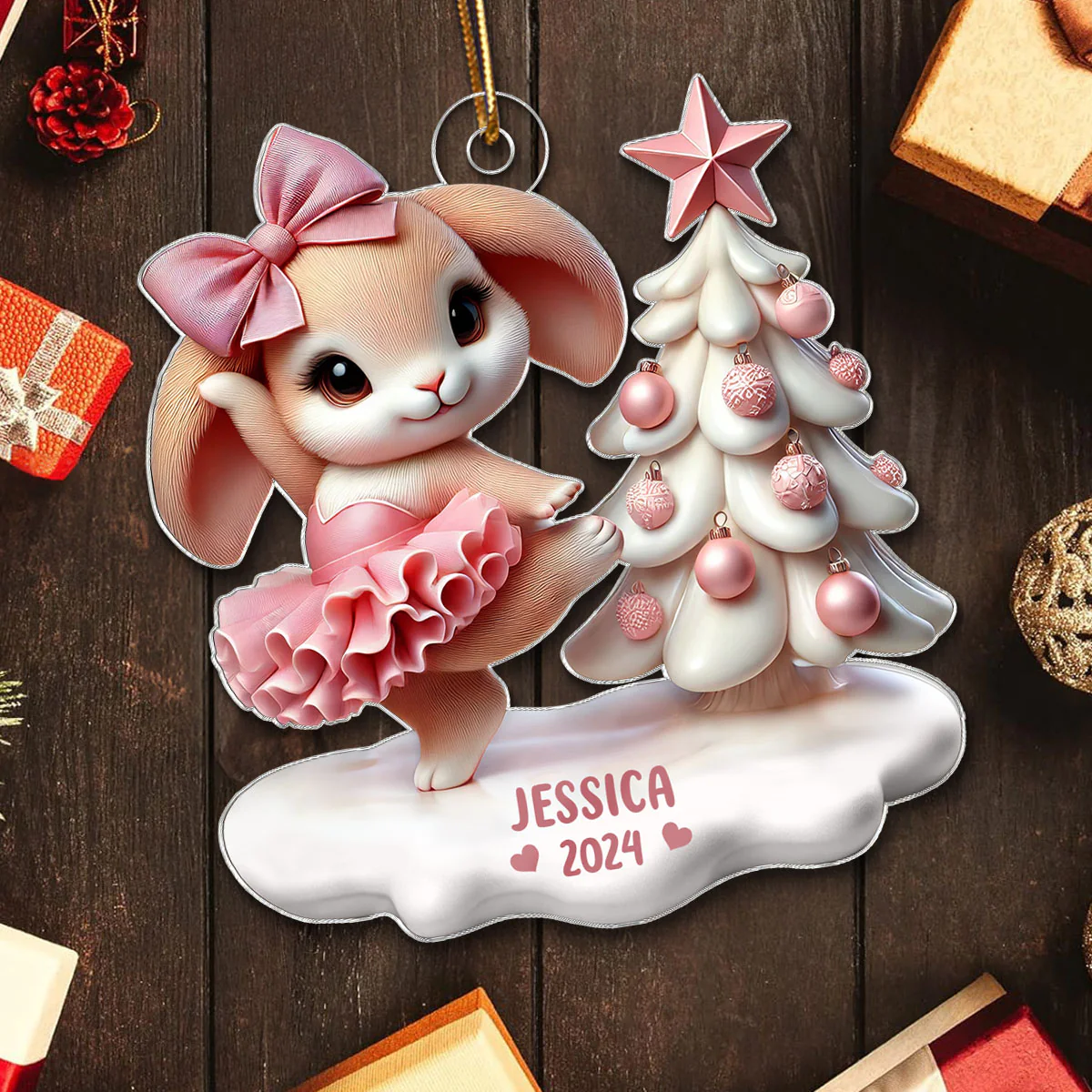 3D Effect Cute Bunny Girl Dancing Christmas Personalized Acrylic Ornament, Christmas Gift For Daughter, Granddaughter - Image 5