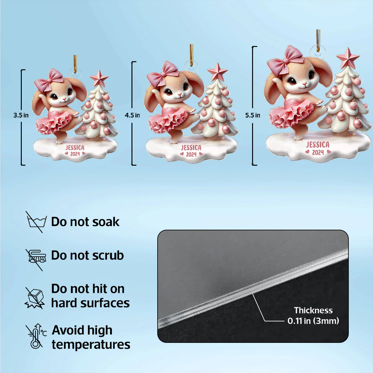 3D Effect Cute Bunny Girl Dancing Christmas Personalized Acrylic Ornament, Christmas Gift For Daughter, Granddaughter - Image 6
