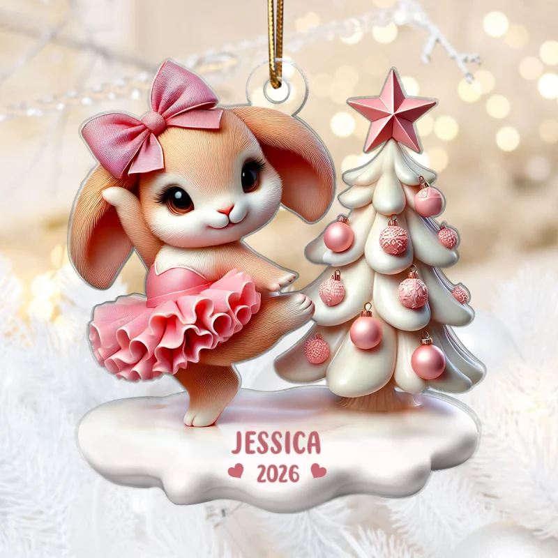 3D Effect Cute Bunny Girl Dancing Christmas Personalized Acrylic Ornament, Christmas Gift For Daughter, Granddaughter - Image 7