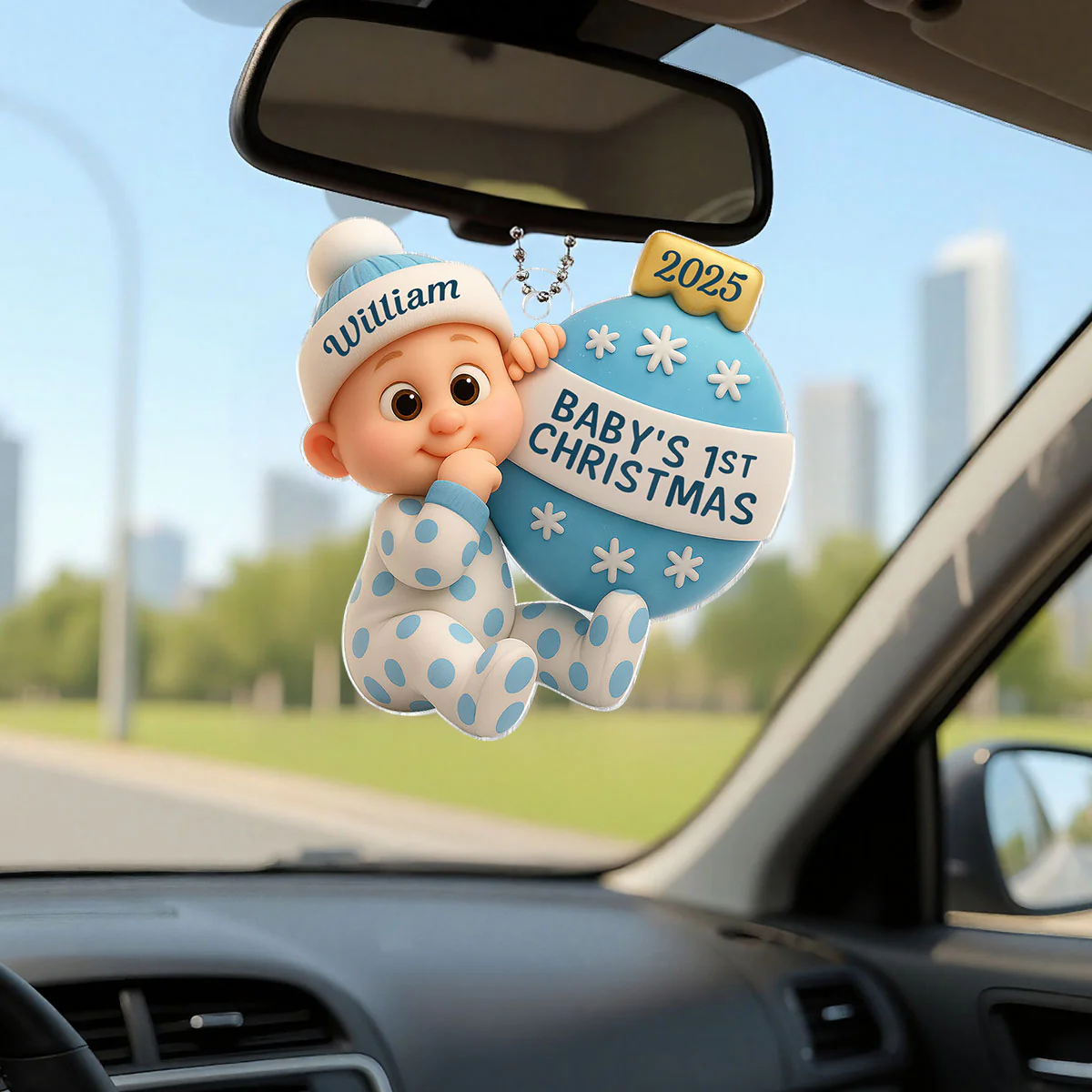 3D Effect Cute Cartoon Baby Beside Christmas Bauble Baby's 1st Christmas Personalized Acrylic Flat Ornament - Image 10