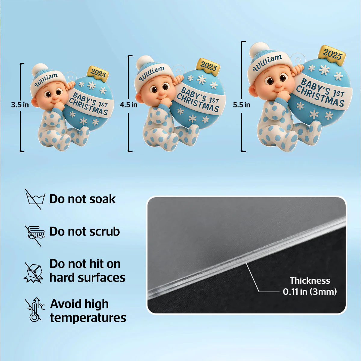 3D Effect Cute Cartoon Baby Beside Christmas Bauble Baby's 1st Christmas Personalized Acrylic Flat Ornament - Image 9