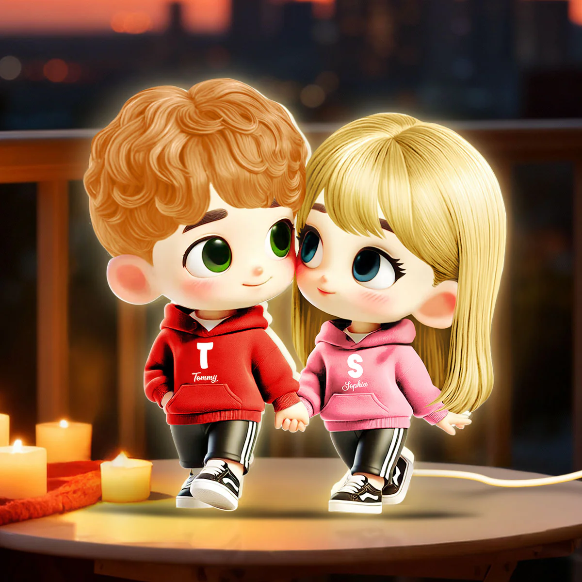 3D Effect Cute Cartoon Couple Holding Hands - Personalized Light Box - Gift for Him, Gift for Her - Image 2