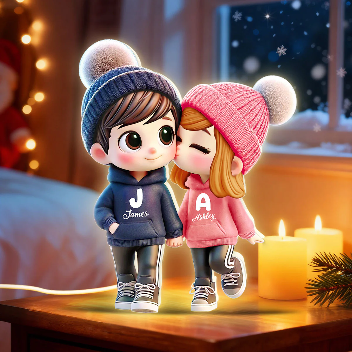 3D Effect Cute Cartoon Couple Walking - Personalized Light Box - Gift for Him, Gift for Her - Image 2
