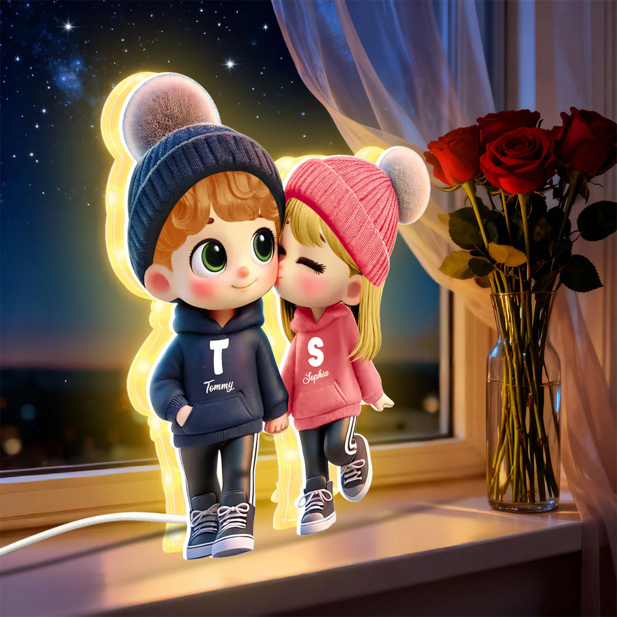 3D Effect Cute Cartoon Couple Walking - Personalized Light Box - Gift for Him, Gift for Her - Image 3