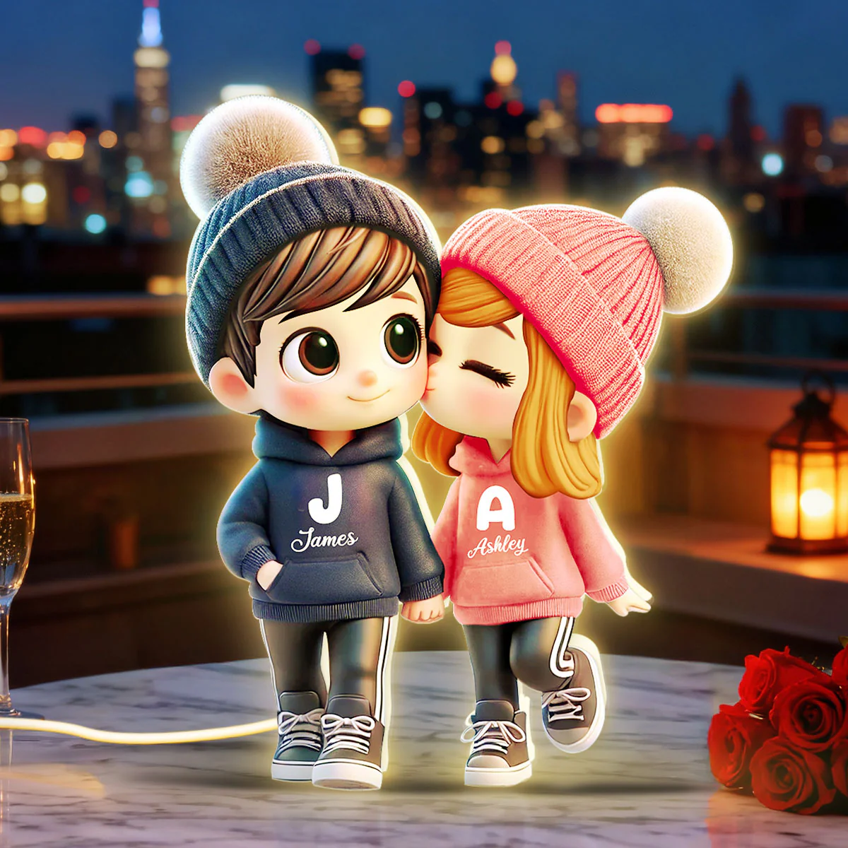 3D Effect Cute Cartoon Couple Walking - Personalized Light Box - Gift for Him, Gift for Her - Image 4