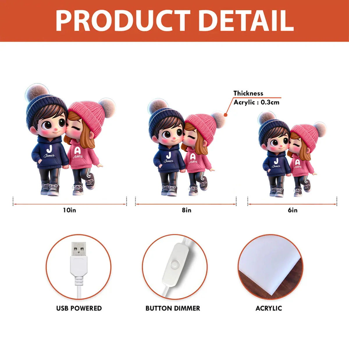 3D Effect Cute Cartoon Couple Walking - Personalized Light Box - Gift for Him, Gift for Her - Image 7