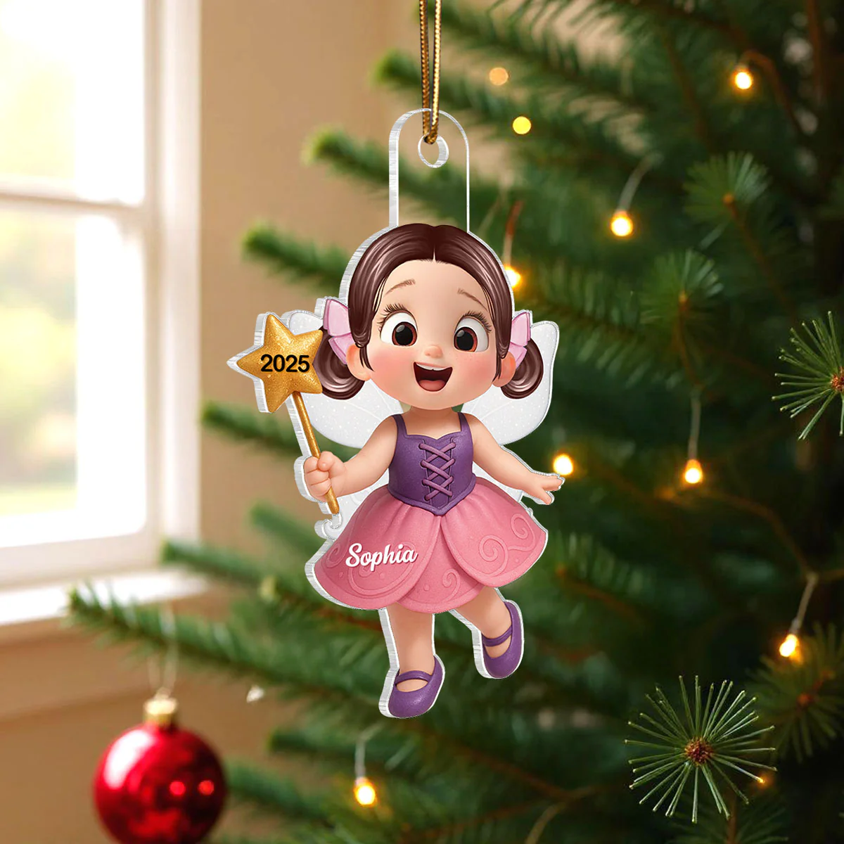 3D Effect Cute Cartoon Fairy Kid Christmas Personalized Acrylic Ornament, Beautiful Gift For Grandkids - Image 3