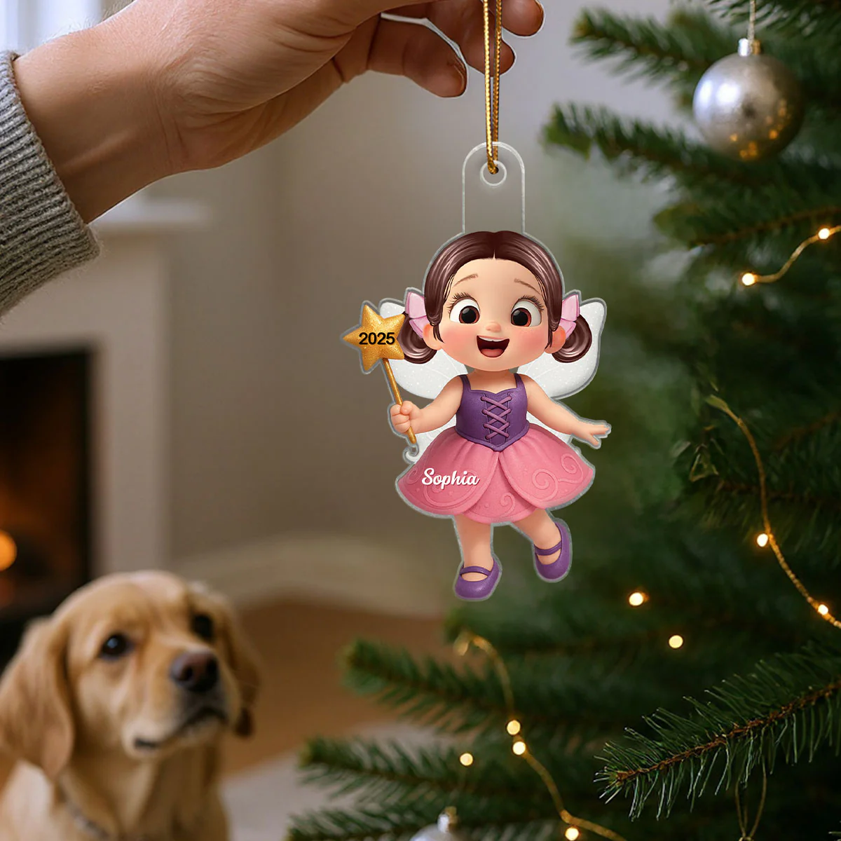 3D Effect Cute Cartoon Fairy Kid Christmas Personalized Acrylic Ornament, Beautiful Gift For Grandkids - Image 4