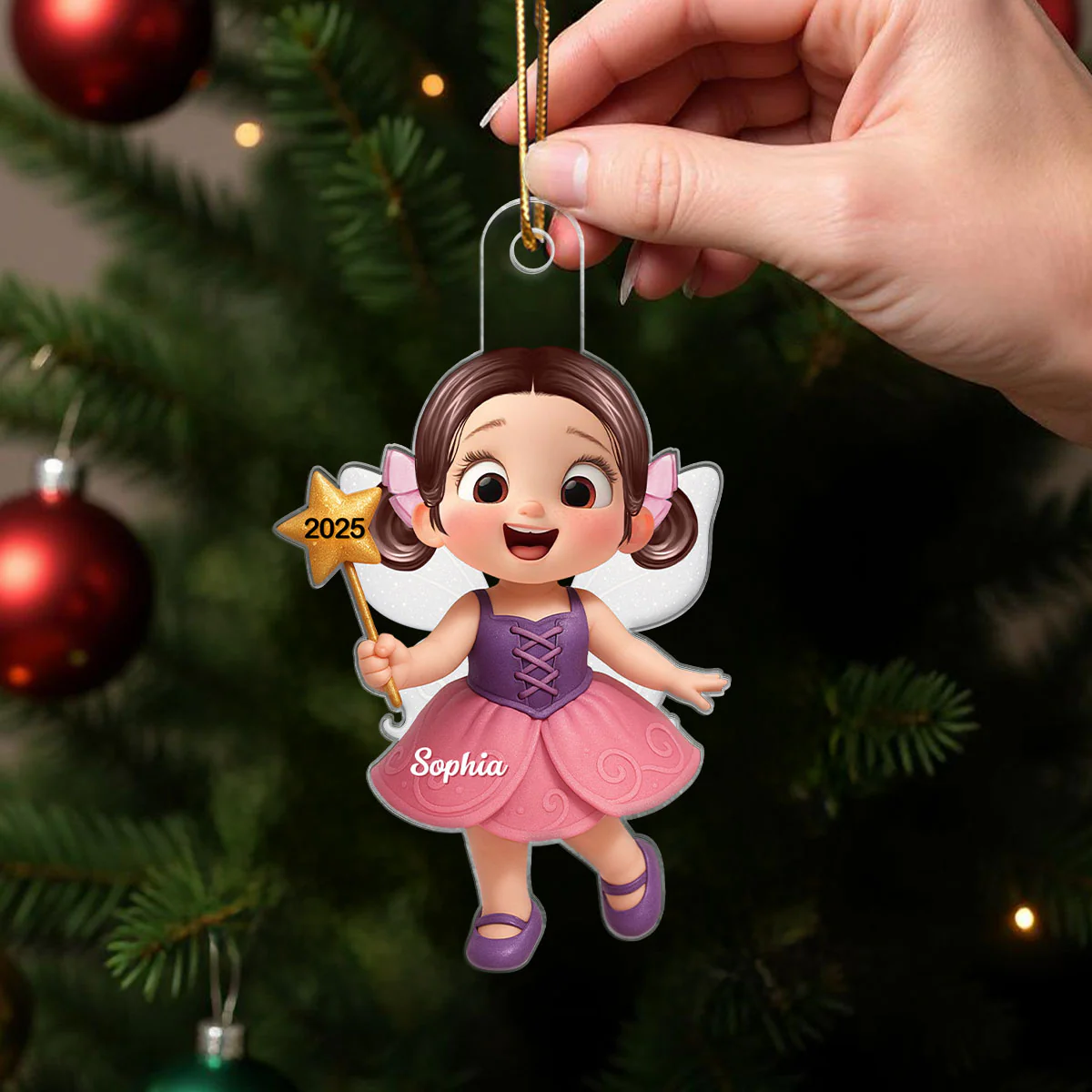 3D Effect Cute Cartoon Fairy Kid Christmas Personalized Acrylic Ornament, Beautiful Gift For Grandkids - Image 5
