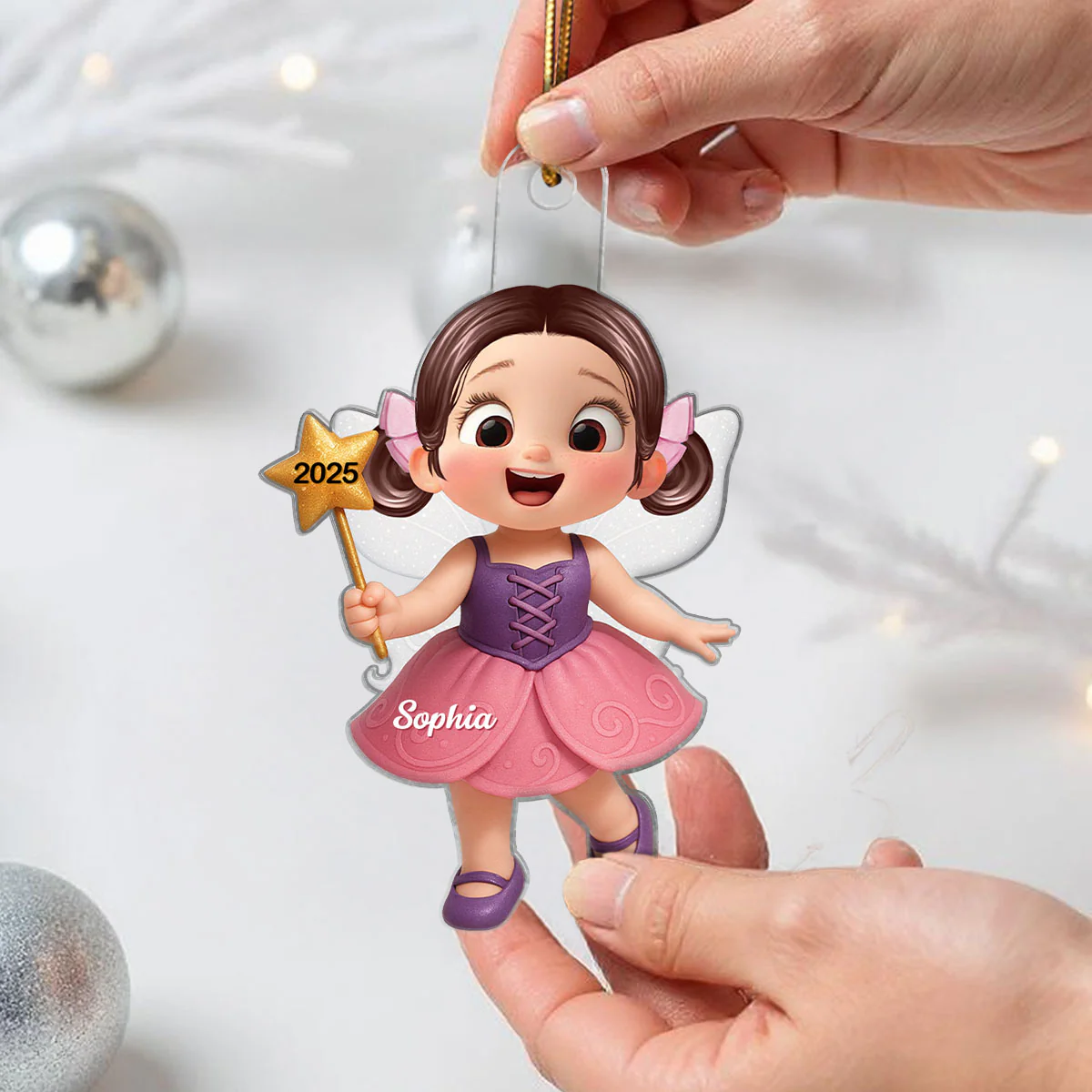 3D Effect Cute Cartoon Fairy Kid Christmas Personalized Acrylic Ornament, Beautiful Gift For Grandkids - Image 6