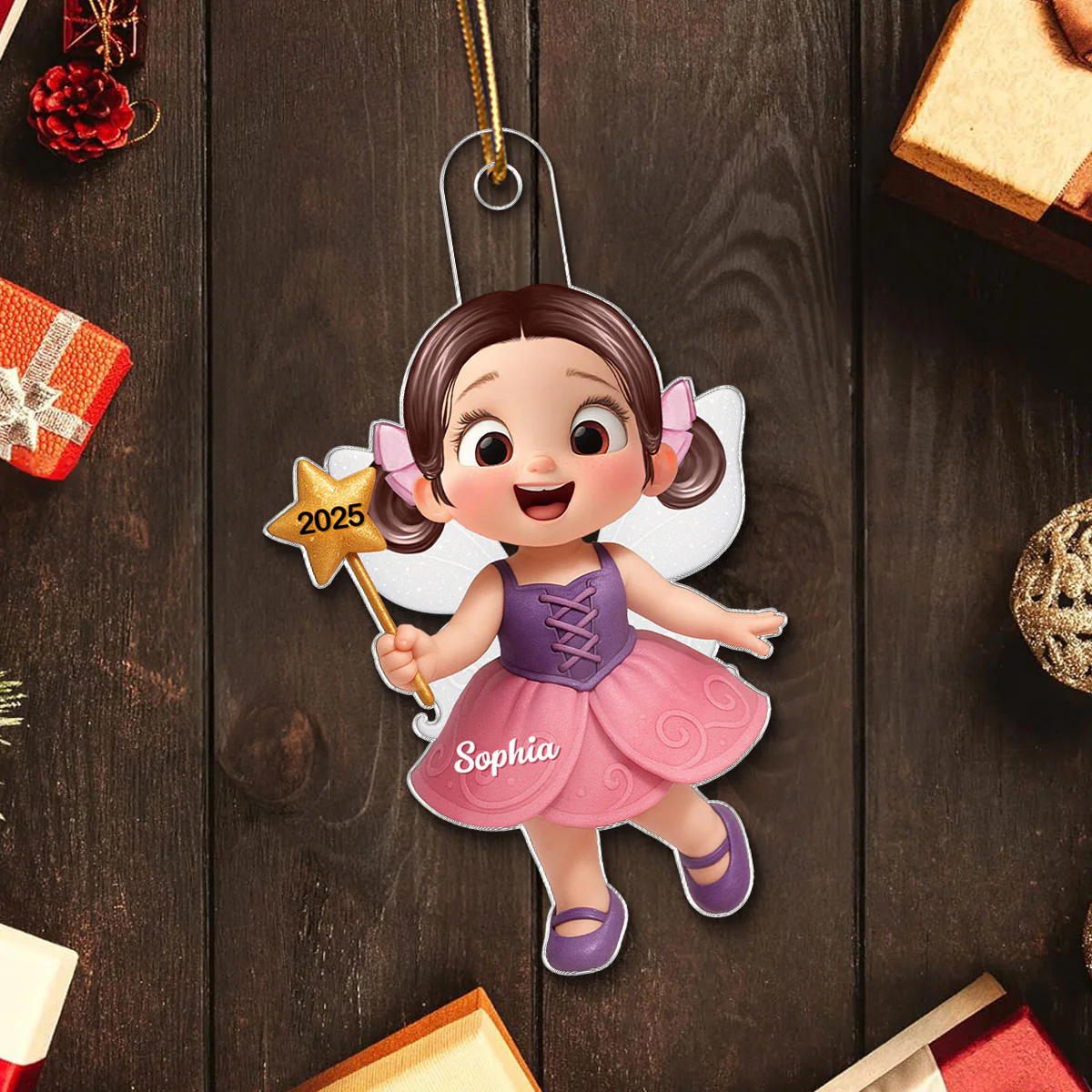 3D Effect Cute Cartoon Fairy Kid Christmas Personalized Acrylic Ornament, Beautiful Gift For Grandkids - Image 7