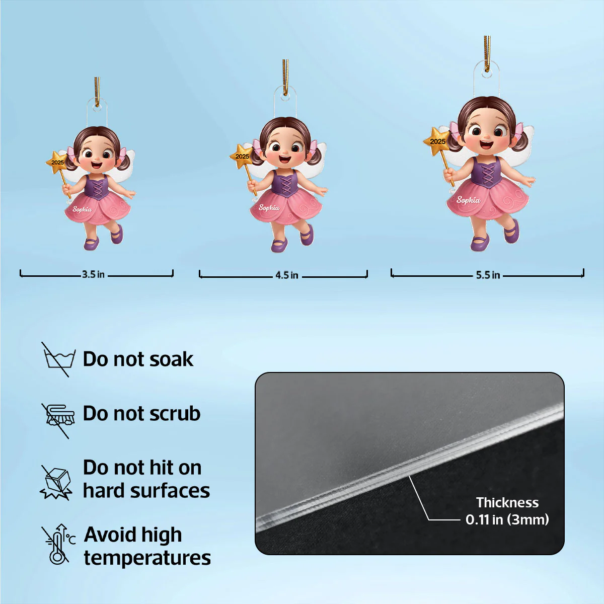 3D Effect Cute Cartoon Fairy Kid Christmas Personalized Acrylic Ornament, Beautiful Gift For Grandkids - Image 8