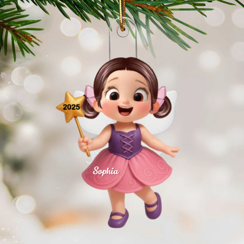3D Effect Cute Cartoon Fairy Kid Christmas Personalized Acrylic Ornament, Beautiful Gift For Grandkids - Image 9