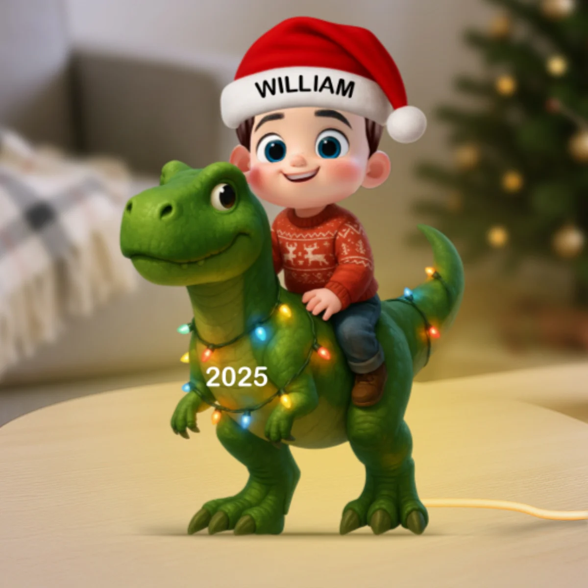 3D Effect Cute Cartoon Kid With Dinosaur Christmas Personalized LED Light Box - Image 10