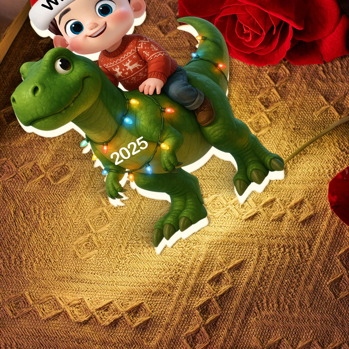 3D Effect Cute Cartoon Kid With Dinosaur Christmas Personalized LED Light Box - Image 6