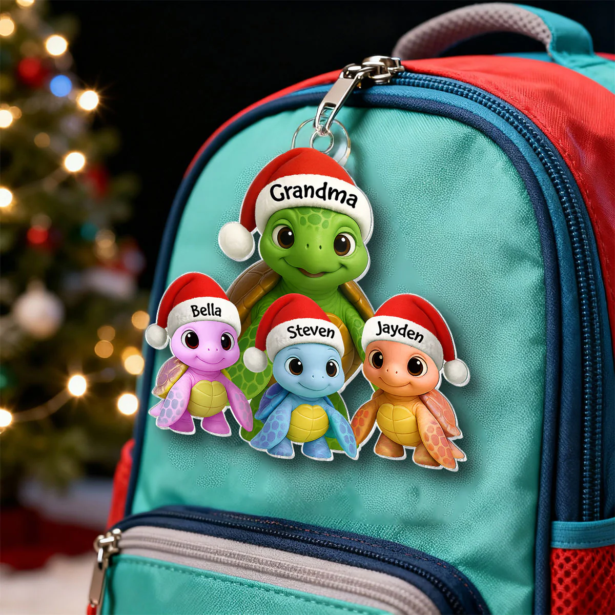 3D Effect Cute Christmas Sea Turtles Grandma And Grandkids - Personalized Acrylic Ornament - Image 6