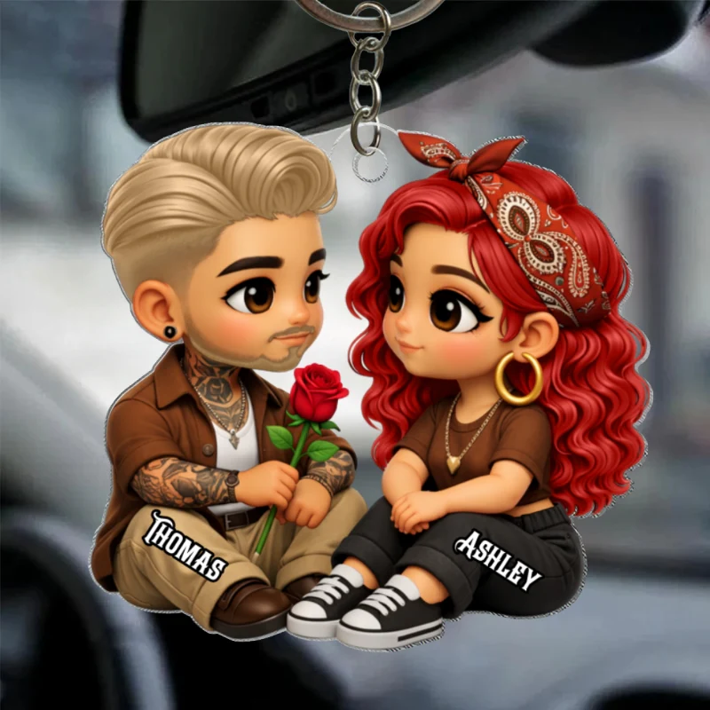 3D Effect Cute Couple A Rose For You - Personalized Acrylic Car Hanger - Valentine's Gift For Him, For Her, For Couple - Image 12
