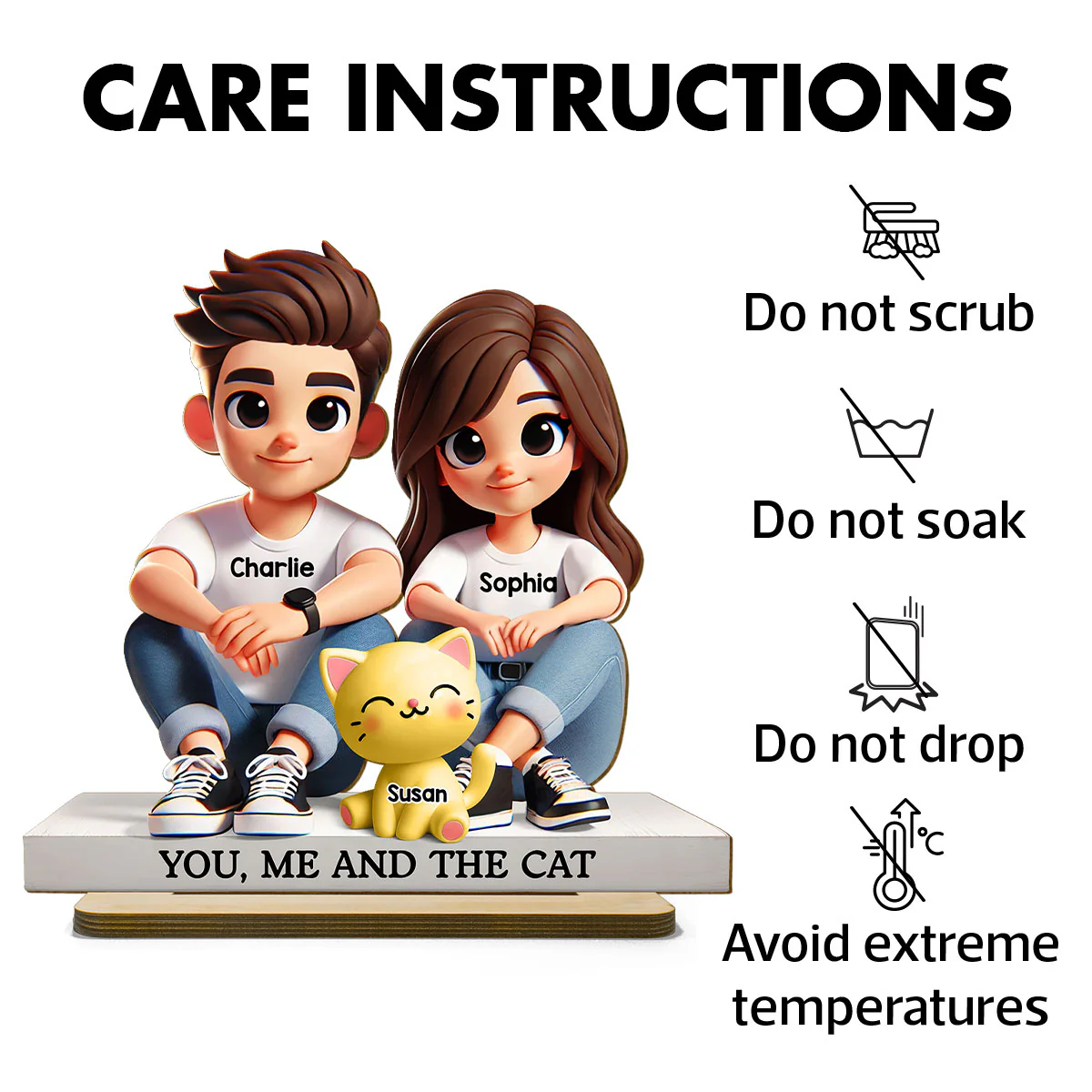 3D Effect Cute Couple And Dogs Cats Personalized Standing Wooden Plaque, Anniversary Gift, gift, Couple Keepsake - Image 8