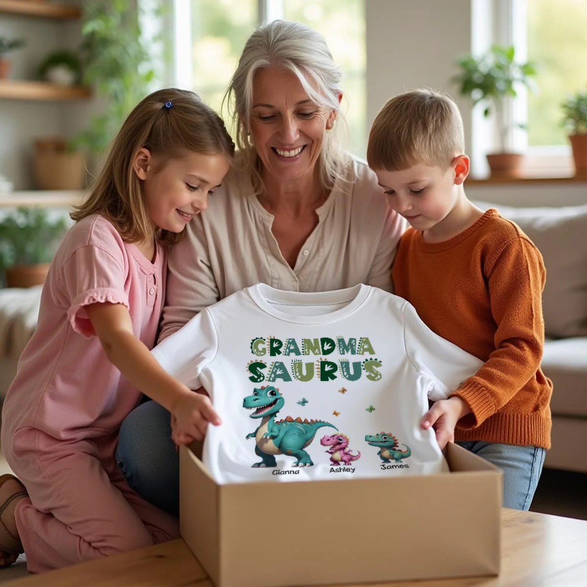 3D Effect Cute Dinosaurs Grandmasaurus Mamasaurus Personalized Shirt| Appreciation Gift, Birthday Gift For Mom, Grandma - Image 5