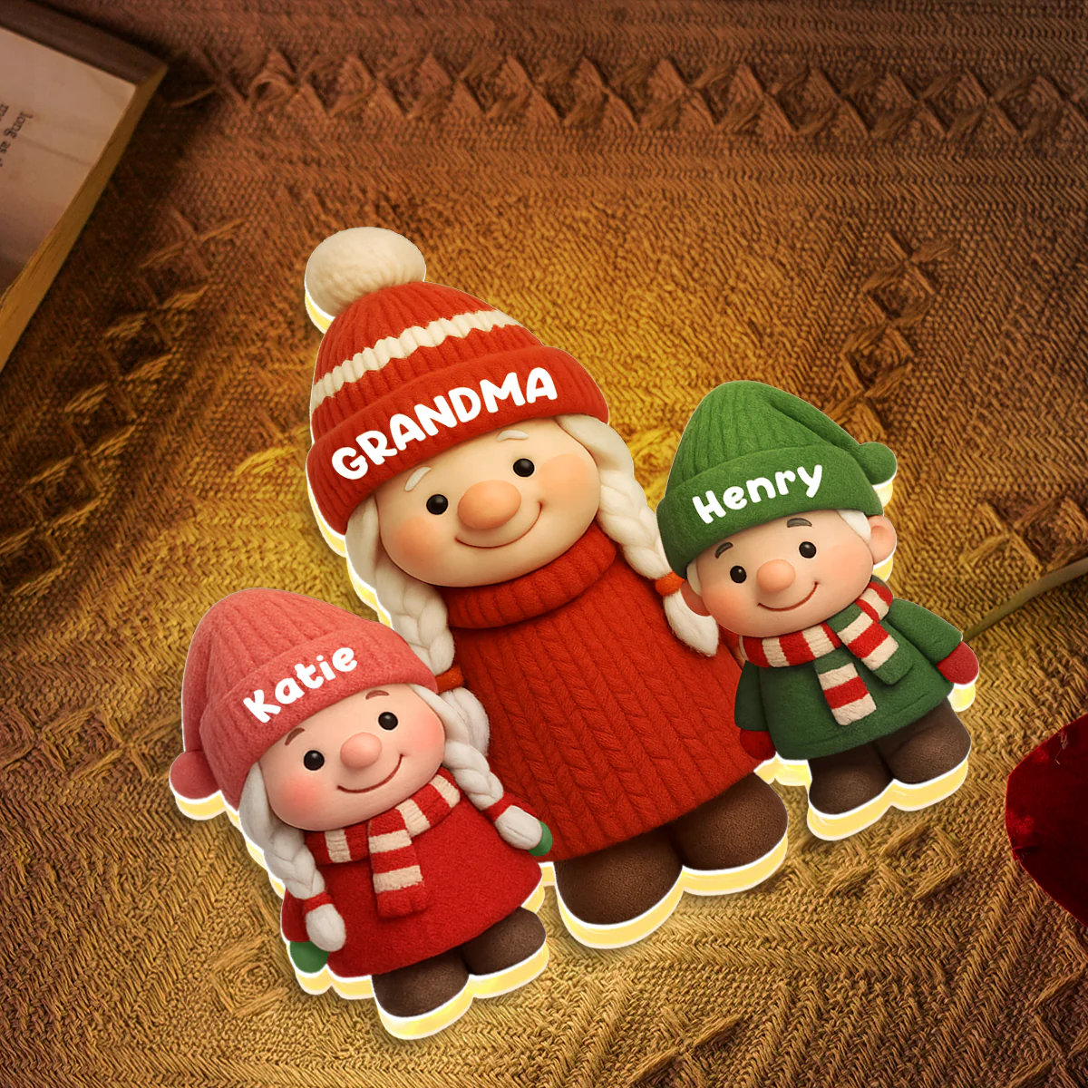 3D Effect Cute Gnome Grandma And Grandkids - Personalized Light Box - Gift For Grandmas - Image 3