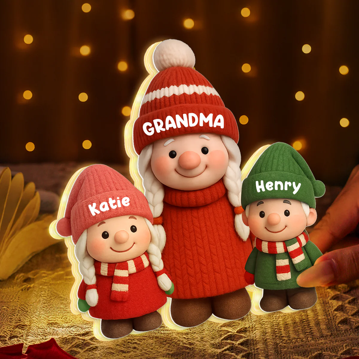 3D Effect Cute Gnome Grandma And Grandkids - Personalized Light Box - Gift For Grandmas - Image 5