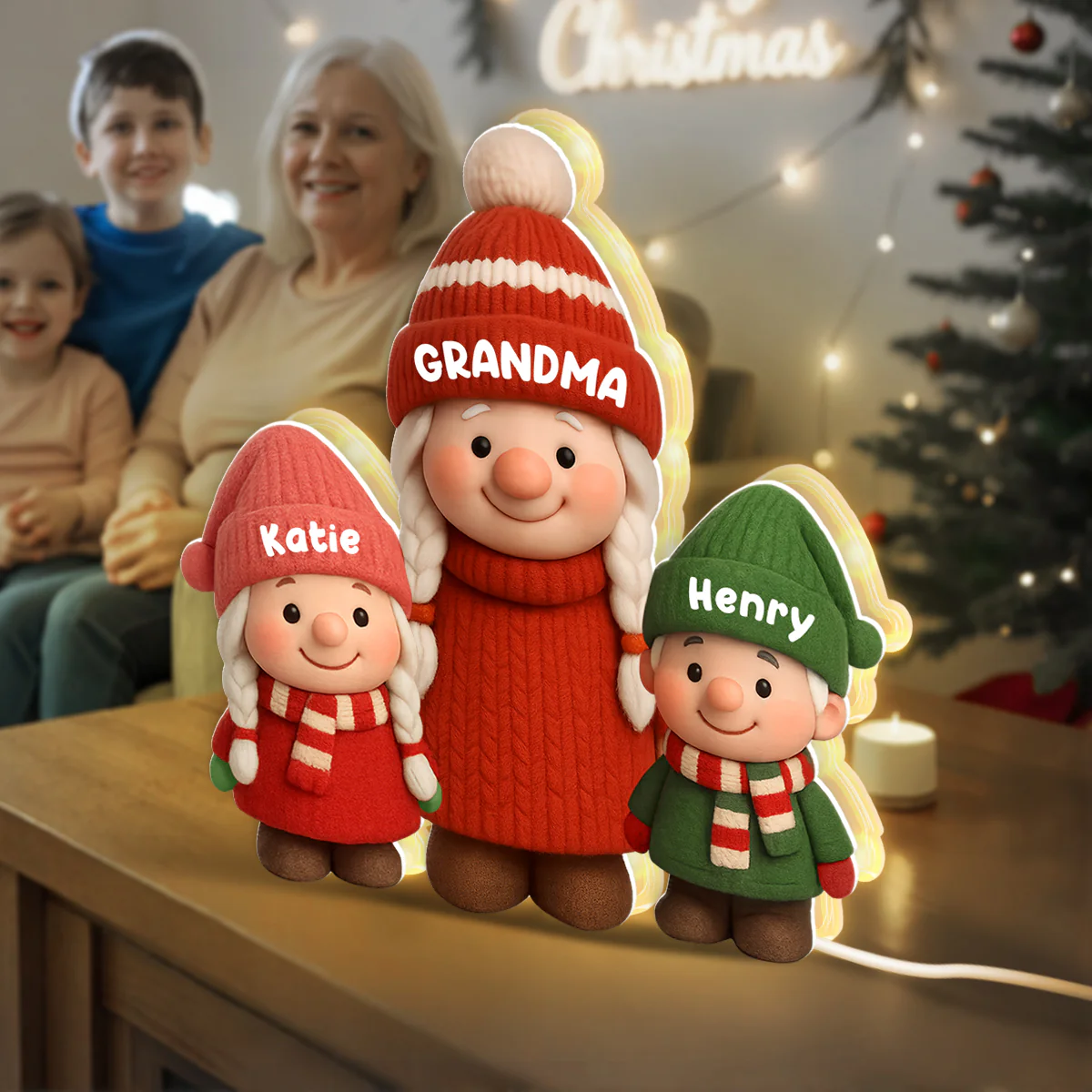 3D Effect Cute Gnome Grandma And Grandkids - Personalized Light Box - Gift For Grandmas - Image 6