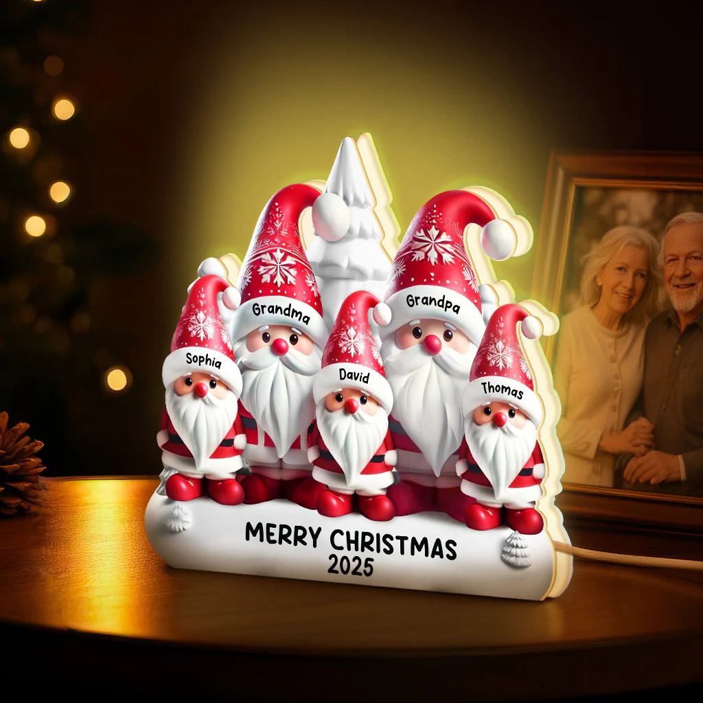 3D Effect Cute Gnomes - Personalized Light Box - Christmas Decor Gift For Grandparents, Family - Image 2