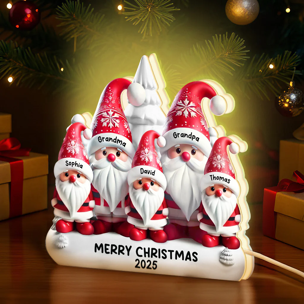 3D Effect Cute Gnomes - Personalized Light Box - Christmas Decor Gift For Grandparents, Family - Image 3