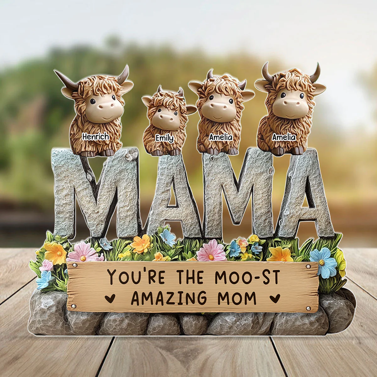 3D Effect Cute Highland Cows MAMA Custom Shaped Personalized Acrylic Plaque, Perfect 2025 Keepsake, Gift For Mom, For Wife - Image 4