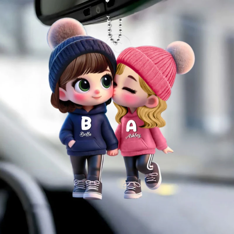 3D Effect Cute LGBTQ Cartoon Couple Summer Vibe Personalized Acrylic Car Ornament, Pride Month Gift - Image 10