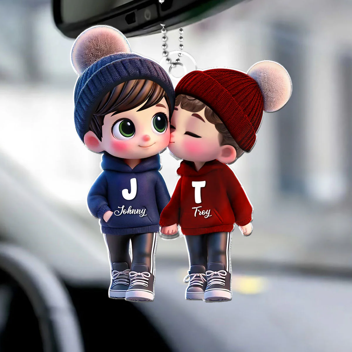3D Effect Cute LGBTQ Cartoon Couple Summer Vibe Personalized Acrylic Car Ornament, Pride Month Gift - Image 2
