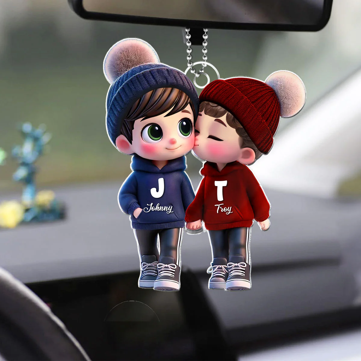 3D Effect Cute LGBTQ Cartoon Couple Summer Vibe Personalized Acrylic Car Ornament, Pride Month Gift - Image 5
