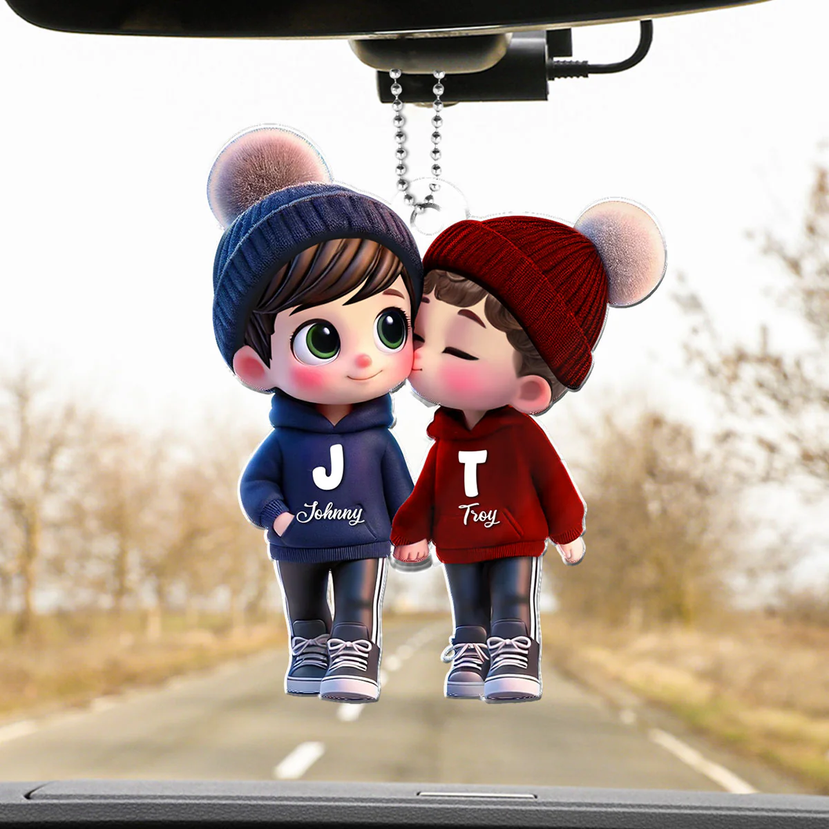 3D Effect Cute LGBTQ Cartoon Couple Summer Vibe Personalized Acrylic Car Ornament, Pride Month Gift - Image 6