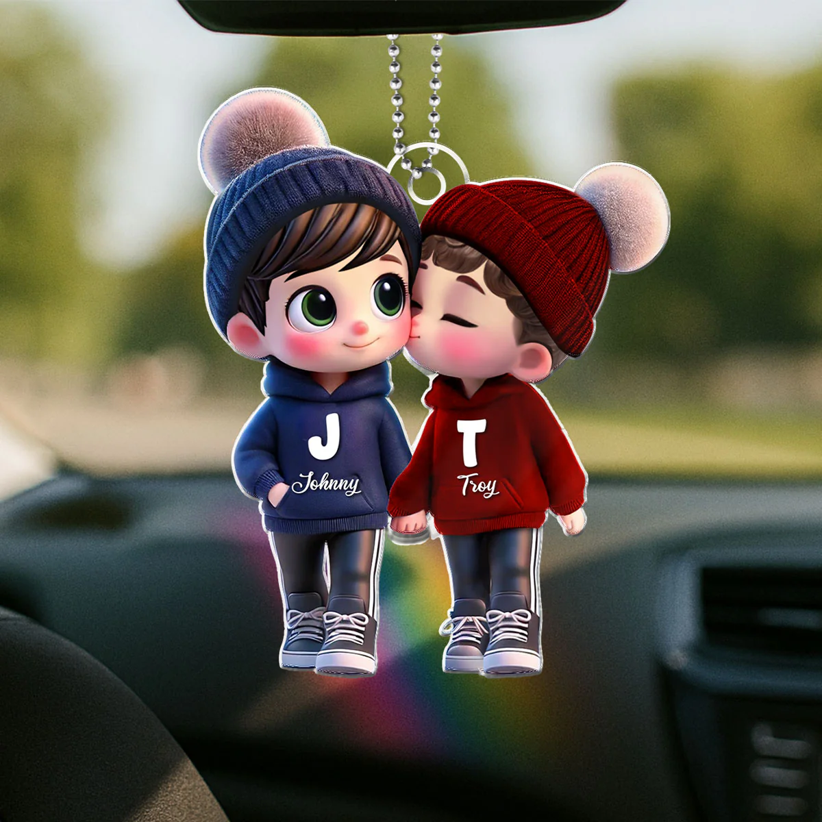 3D Effect Cute LGBTQ Cartoon Couple Summer Vibe Personalized Acrylic Car Ornament, Pride Month Gift - Image 7